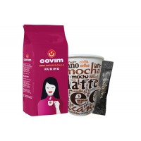 Cafea Boabe COVIM Rubino 1kg Espresso Italian pentru Espressor Office Pack cu Pahare si Zahar