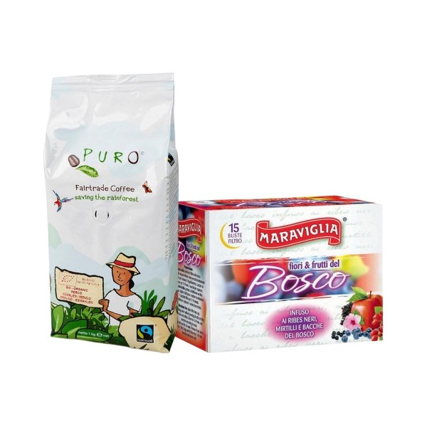 Set Cafea Puro Bio Organică 1kg + Ceai Ristora Bosco Infuzie la Plic 15 bucăți