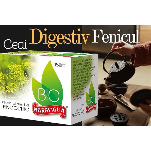 Ceai infuzie Ristora Maraviglia Digestiv Fenicul, BIO (Finocchio) 15 pliculete–Digestie Ușoară și Confort Zilnic