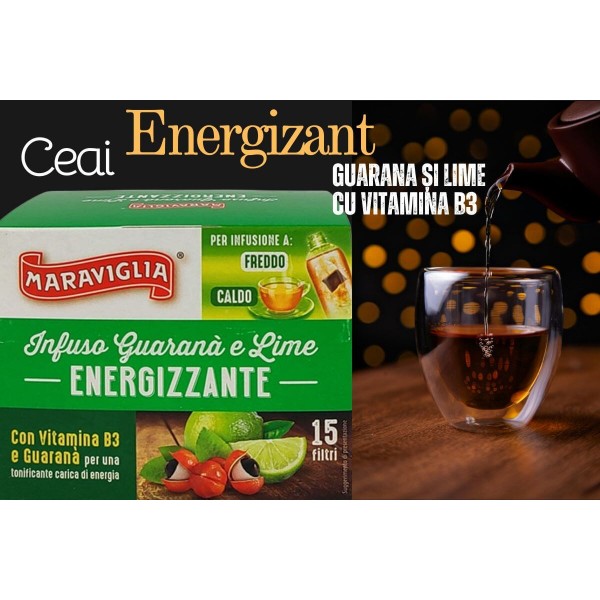 Ceai infuzie Ristora Maraviglia cu Guarana si Lime cu Vitamina B3 (Energizzante) 15 pliculete-Energizant