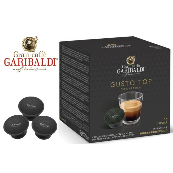 Capsule Garibaldi Gusto Top – 100% Arabica, Compatibile Dolce Gusto,16 Capsule Aromă Intensă și Echilibrată