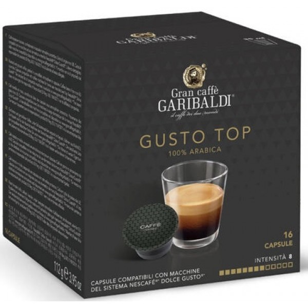 Capsule Garibaldi Gusto Top – 100% Arabica, Compatibile Dolce Gusto,16 Capsule Aromă Intensă și Echilibrată
