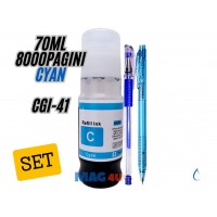 Set Cerneala Compatibila Canon GI41 (1x70ml Cyan, 8000pagini un-box) + Pix CNX cu gel si Pix cu mecanism