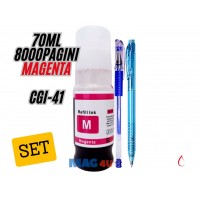 Set Cerneala Compatibila Canon GI41 (1x70ml Magenta, 8000pagini un-box) + Pix CNX cu gel si Pix cu mecanism