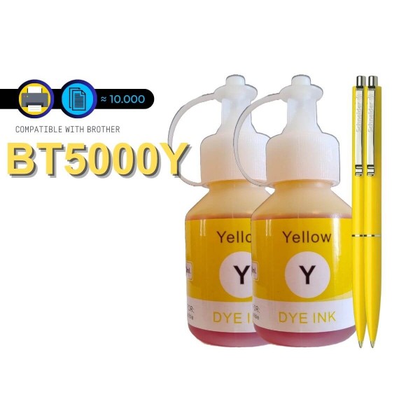 Set Cartus Cerneala Speed Compatibil Brother 2x BT5000Y Galben 10000 pagini cu 2x Pix Schneider