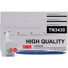 Set 3x Cartuse Toner Non OEM compatibil Brother TN3430 Negru 24000 pagini cu Sapun Profesional piele sensibila si Pix Schneider 