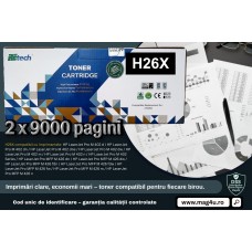 Set Cartus Toner ReTech Compatibil (HP26X) 2xCF226X Negru, 2x9000pagini, 3xPix Jestream si 2xCD-R Maxell cu plic