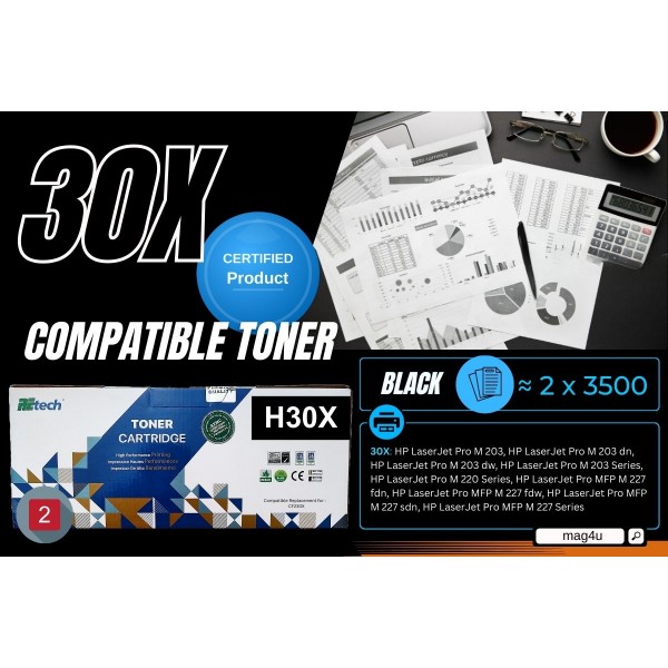 Set Cartus Toner ReTech Compatibil HP(30x) 2xCF230x Negru 2x3500 pagini, 4xPix cu mecanism si 2xCD-R Maxell cu plic