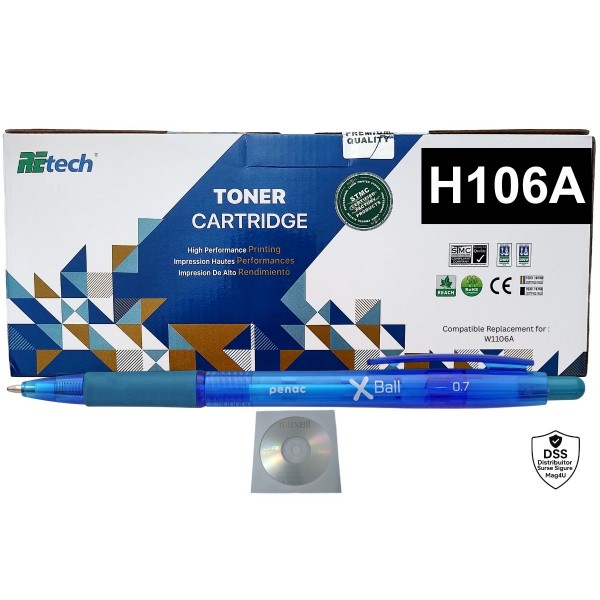 Set Cartus Toner ReTech Compatibil HP106A, W1106A Negru 1000pagini, Pix XBall si 1xCD-R Maxell cu plic