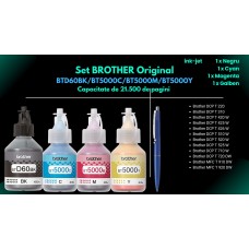 Set Flacon cerneala Brother Original BTD60BK Negru BT5000C Cyan BT5000M Magenta BT5000Y Galben 21500 pagini si pix Schneider