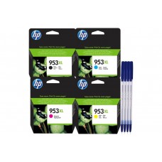 Set Cartuse Cerneala Original HP 953XL 1x L0S70AE Negru, 1x F6U16AE Cyan, 1x F6U17AE Magenta, 1x F6U18AE Galben 6800 pagini cu 4x Pix Radius