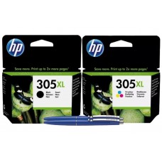 Set Cartus Cerneala Original HP 305 XL 1x 3YM62AE Negru XL + 1x 3YM63AE Color XL 440 pagini cu 2x Pix Schneider 