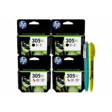 Set Cartus Cerneala Original HP 305 XL 2x 3YM62AE Negru XL + 2x 3YM63AE Color XL 880 pagini cu 2x Pix Schneider si Textmarker Non Toxic