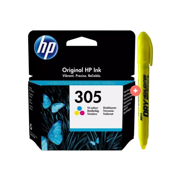 Set Cartus Cerneala Original HP 305 - 3YM60AE Color 100 pagini cu Textmarker Non Toxic