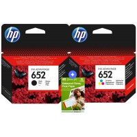 Set Cartus Cerneala Originale HP652, 1xF6V25AE Black, 1xF6V24AE Color si Hartie foto 4R 200g