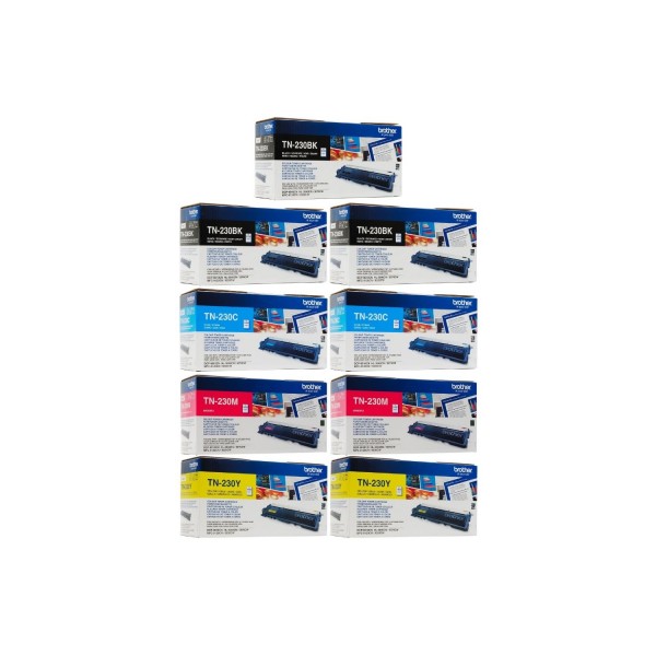 Set Cartuse Toner Brother Original 3x TN230BK Negru, 2x TN230C Cyan, 2x TN230M Magenta, 2x TN230Y Galben, 15000 Pagini si stick USB