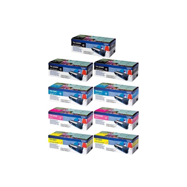 Set Cartuse Toner Brother Original 3x TN320BK Negru, 2x TN320C Cyan, 2x TN320M Magenta, 2x TN320Y Galben, 16500 Pagini si stick USB