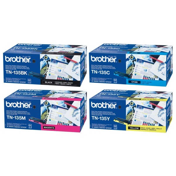Set Cartuse Toner Brother Original 1x TN135BK Negru, 1x TN135C Cyan, 1x TN135M Magenta, 1x TN135Y Galben, 17000 Pagini si stick USB