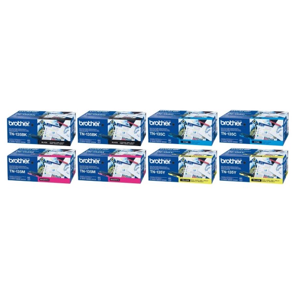 Set Cartuse Toner Brother Original 2x TN135BK Negru, 2x TN135C Cyan, 2x TN135M Magenta, 2x TN135Y Galben, 34000 Pagini si stick USB