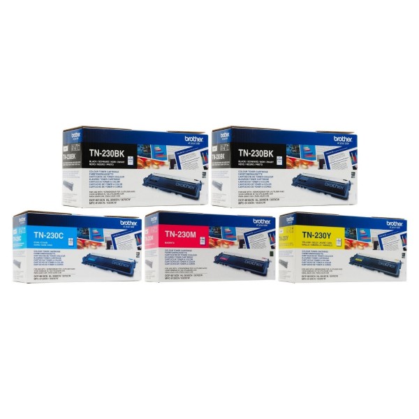 Set Cartuse Toner Brother Original 2x TN230BK Negru, 1x TN230C Cyan, 1x TN230M Magenta, 1x TN230Y Galben, 8600 Pagini si stick USB