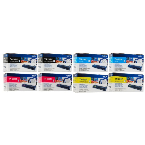Set Cartuse Toner Brother Original 2x TN230BK Negru, 2x TN230C Cyan, 2x TN230M Magenta, 2x TN230Y Galben, 12800 Pagini si stick USB