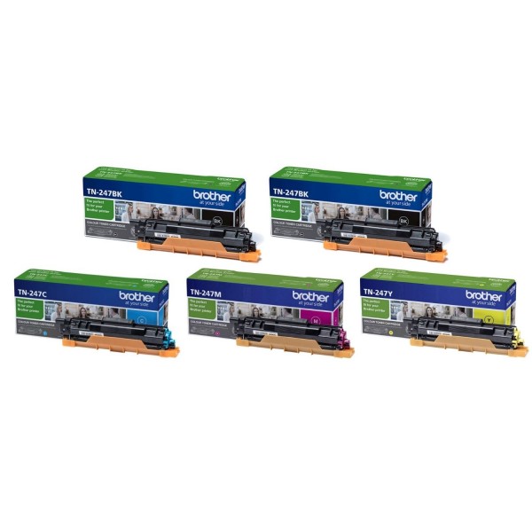 Set Cartuse Toner Brother Original 2x TN247BK Negru, 1x TN247C Cyan, 1x TN247M Magenta, 1x TN247Y Galben, 12900 Pagini si stick USB