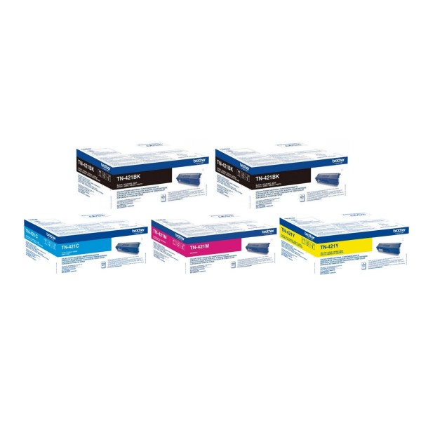 Set Cartuse Toner Brother Original 2x TN421BK Negru, 1x TN421C Cyan, 1x TN421M Magenta, 1x TN421Y Galben, 11400 Pagini si stick USB