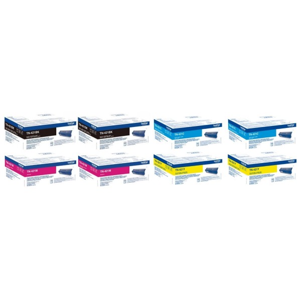 Set Cartuse Toner Brother Original 2x TN421BK Negru, 2x TN421C Cyan, 2x TN421M Magenta, 2x TN421Y Galben, 16800 Pagini si stick USB