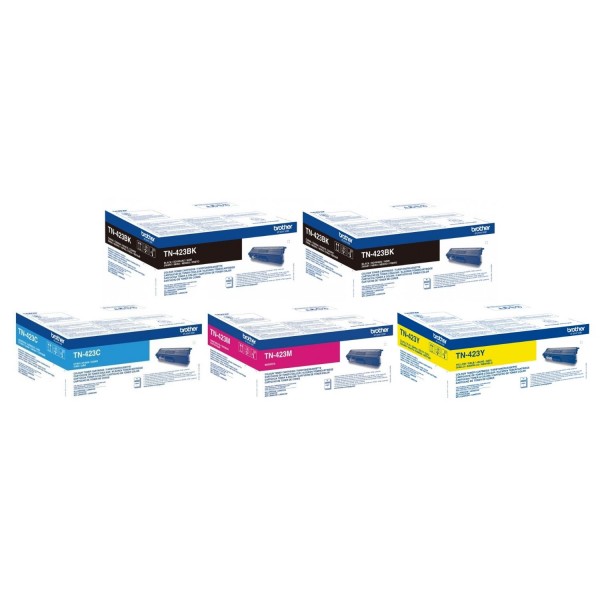 Set Cartuse Toner Brother Original 2x TN423BK Negru, 1x TN423C Cyan, 1x TN423M Magenta, 1x TN423Y Galben, 25000 Pagini si stick USB