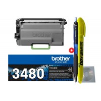 Set Cartus Toner Original Brother TN3480 Negru 8000 pagini cu Pix Jestream, Textmarker Non Toxic si CD-R Maxell 
