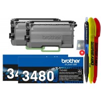 Set Cartuse Toner Original Brother 2x TN3480 Negru 16000 pagini cu Pix Jestream, 2x Textmarker Non Toxic si CD-R Maxell