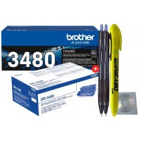 Set Cartus Toner Original Brother TN3480 Negru 8000 pagini + Drum Original Brother DR3400 Negru 30000 pagini cu 2x Pix Jestream, Textmarker Non Toxic si CD-R Maxell