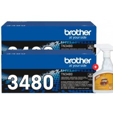 Set Cartuse Toner Original Brother 2x TN3480 Negru 16000 pagini cu Solutie Profesionala Lemn