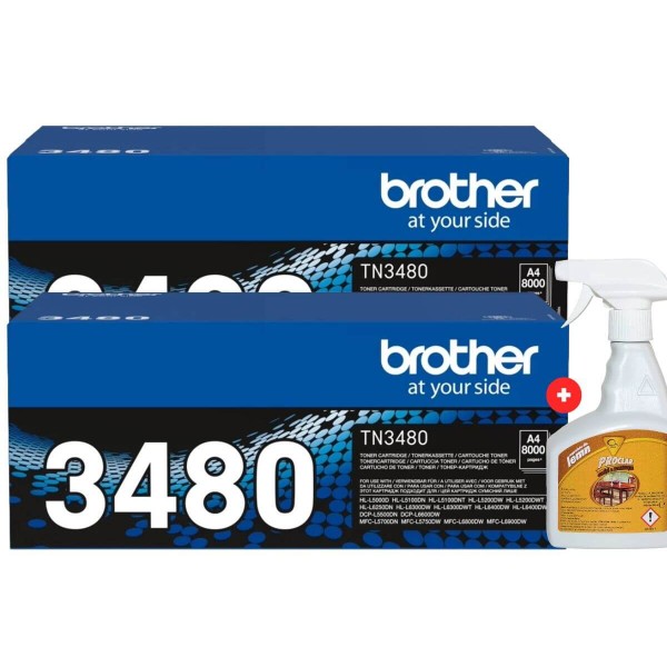 Set Cartuse Toner Original Brother 2x TN3480 Negru 16000 pagini cu Solutie Profesionala Lemn