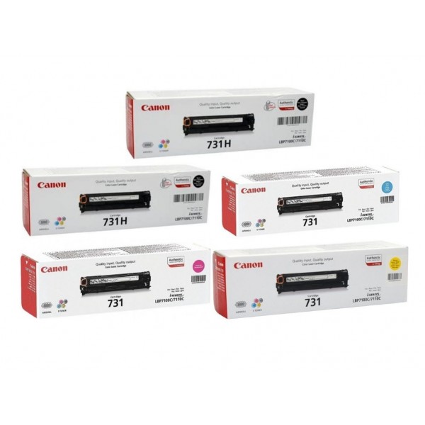 Pachet Cartuse Toner Original Canon 2x CRG-731HB Negru, 1x CRG-731C Cyan, 1x CRG-731M Magenta, 1x CRG-731Y Galben, 9300 pagini si stick USB
