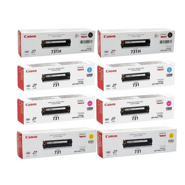 Pachet Cartuse Toner Original Canon 2x CRG-731HB Negru, 2x CRG-731C Cyan, 2x CRG-731M Magenta, 2x CRG-731Y Galben, 13800 pagini si stick USB
