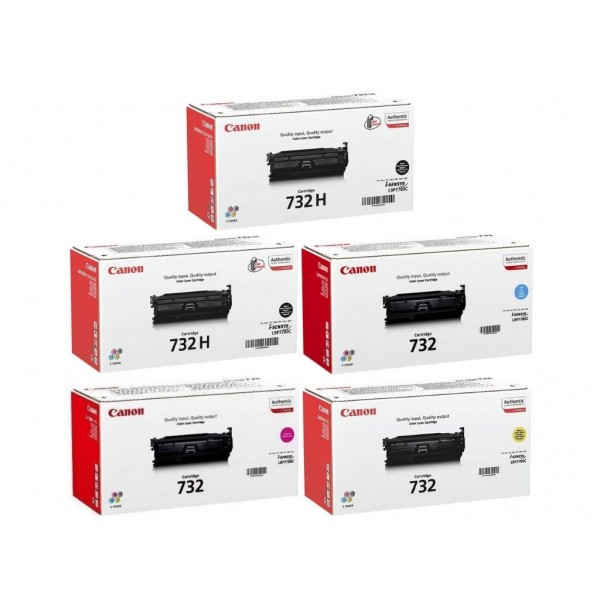 Pachet Cartuse Toner Original Canon 2x CRG-732HB Negru, 1x CRG-732C Cyan, 1x CRG-732M Magenta, 1x CRG-732Y Galben, 43200 pagini si stick USB