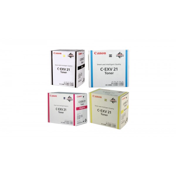 Pachet Cartuse Toner Original Canon 1x C-EXV21B Negru, 1x C-EXV21C Cyan, 1x C-EXV21M Magenta, 1x C-EXV21Y Galben, 68000 pagini si stick USB