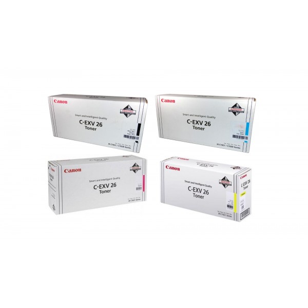 Pachet Cartuse Toner Original Canon 1x C-EXV26B Negru, 1x C-EXV26C Cyan, 1x C-EXV26M Magenta, 1x C-EXV26Y Galben, 24000 pagini si stick USB