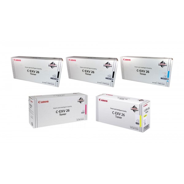 Pachet Cartuse Toner Original Canon 2x C-EXV26B Negru, 1x C-EXV26C Cyan, 1x C-EXV26M Magenta, 1x C-EXV26Y Galben, 30000 pagini si stick USB