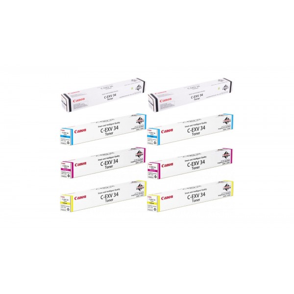 Pachet Cartuse Toner Original Canon 2x C-EXV34B Negru, 2x C-EXV34C Cyan, 2x C-EXV34M Magenta, 2x C-EXV34Y Galben, 160000 pagini si stick USB