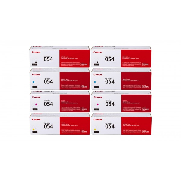 Pachet Cartuse Toner Original Canon 2x CRG054B Negru, 2x CRG054C Cyan, 2x CRG054M Magenta, 2x CRG054Y Galben, 10200 pagini si stick USB