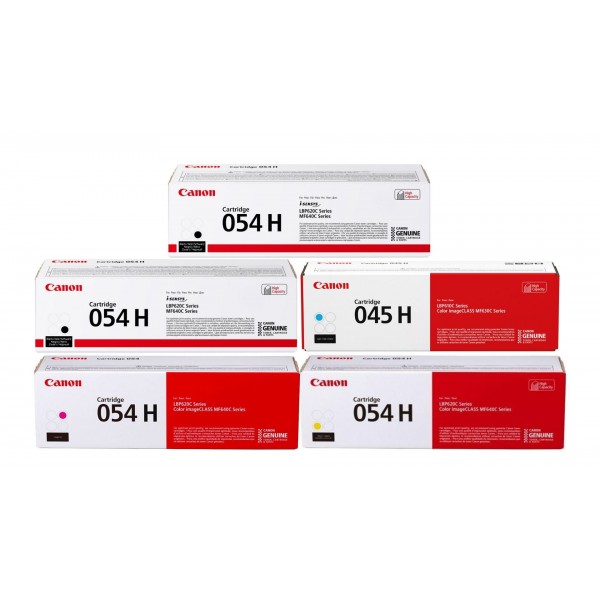 Pachet Cartuse Toner Original Canon 2x CRG054HB Negru, 1x CRG054HC Cyan, 1x CRG054HM Magenta, 1x CRG054HY Galben, 13100 pagini si stick USB