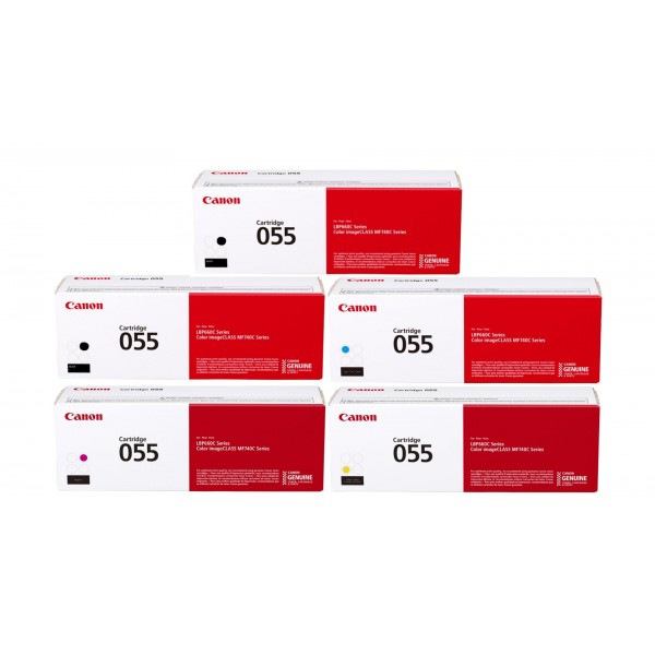 Pachet Cartuse Toner Original Canon 2x CRG055B Negru, 1x CRG055C Cyan, 1x CRG055M Magenta, 1x CRG055Y Galben, 10900 pagini si stick USB