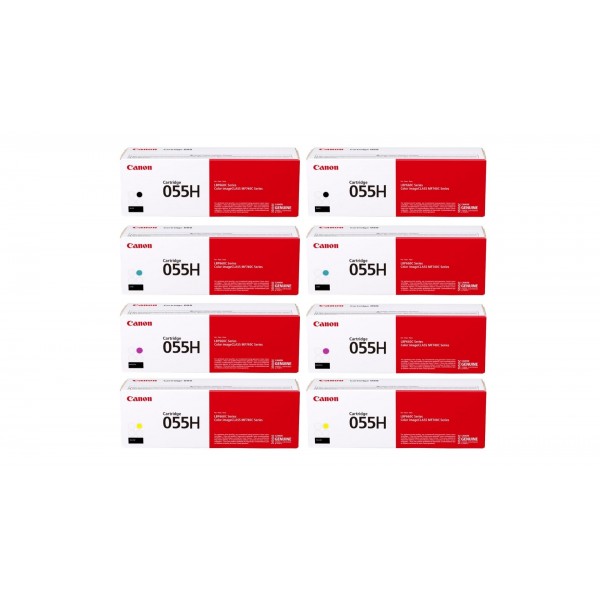 Pachet Cartuse Toner Original Canon 2x CRG055HB Negru, 2x CRG055HC Cyan, 2x CRG055HM Magenta, 2x CRG055HY Galben, 50600 pagini si stick USB