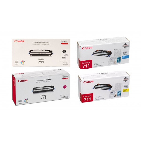 Pachet Cartuse Toner Original Canon 1x CRG-711B Negru, 1x CRG-711C Cyan, 1x CRG-711M Magenta, 1x CRG-711Y Galben, 24000 pagini si stick USB