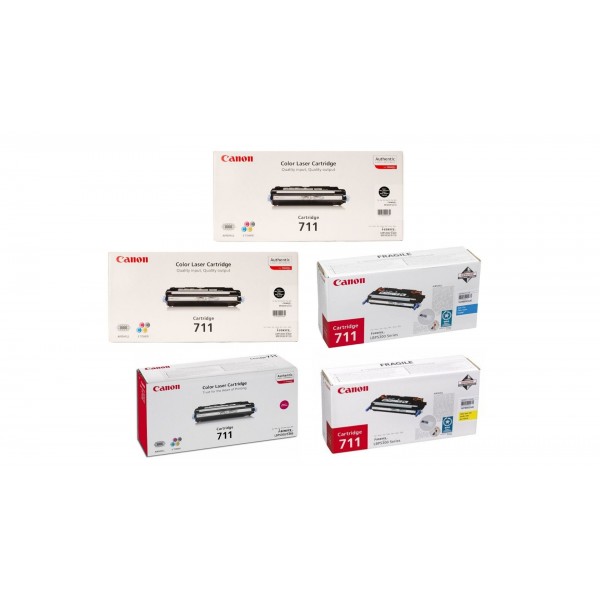 Pachet Cartuse Toner Original Canon 2x CRG-711B Negru, 1x CRG-711C Cyan, 1x CRG-711M Magenta, 1x CRG-711Y Galben, 30000 pagini si stick USB