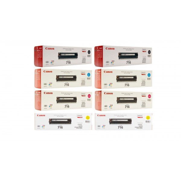 Pachet Cartuse Toner Original Canon 2x CRG-716B Negru, 2x CRG-716C Cyan, 2x CRG-716M Magenta, 2x CRG-716Y Galben, 13600 pagini si stick USB