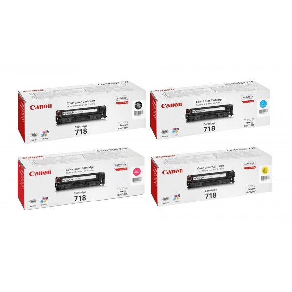 Pachet Cartuse Toner Original Canon 1x CRG-718B Negru, 1x CRG-718C Cyan, 1x CRG-718M Magenta, 1x CRG-718Y Galben, 12100 pagini si stick USB