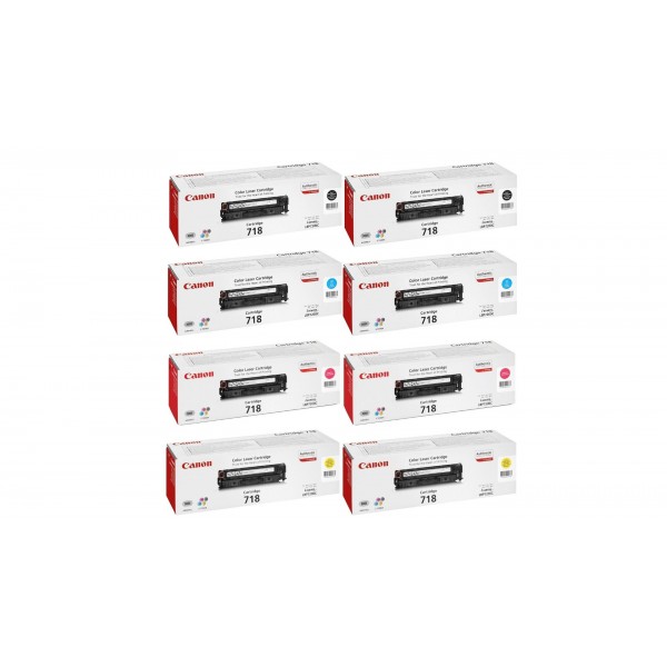 Pachet Cartuse Toner Original Canon 2x CRG-718B Negru, 2x CRG-718C Cyan, 2x CRG-718M Magenta, 2x CRG-718Y Galben, 24200 pagini si stick USB